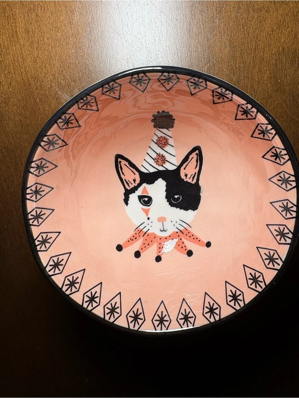 Pink Cat Ceramic Serving Plate with Festive Design